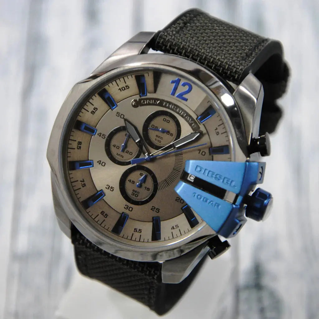 Diesel Mega DZ4500 Chief Chronograph Black Dial Black Nylon Strap Watch For Men Diesel