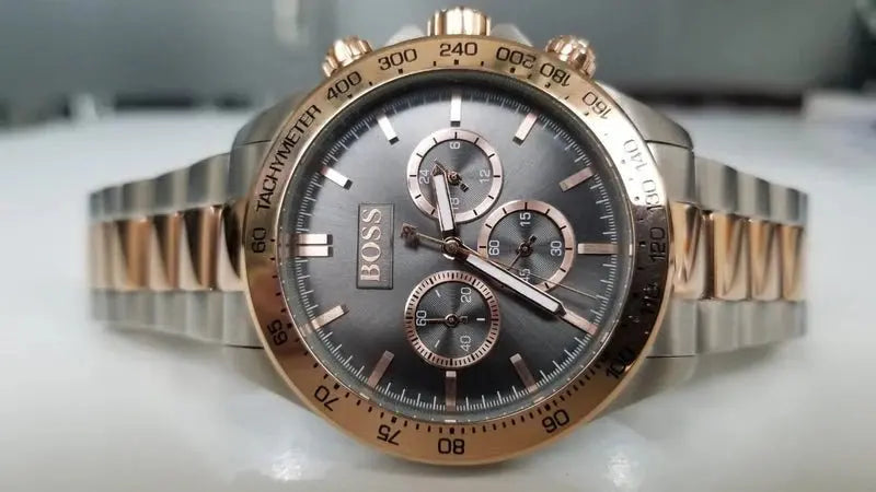 Hugo Boss 1513339 Ikon Grey Dial Two Tone Steel Strap Watch for Men Hugo Boss