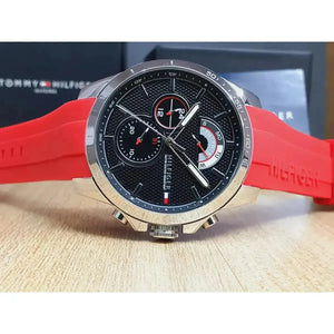 Tommy Hilfiger 1791351 Decker Quartz Black Dial Red Rubber Strap Watch for Men Tommy Hilfiger