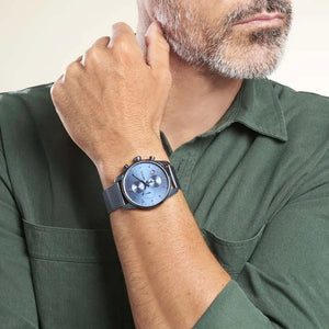 Hugo Boss 1513677 Jet Blue Dial Gunmetal Mesh Bracelet Watch for Men Hugo Boss