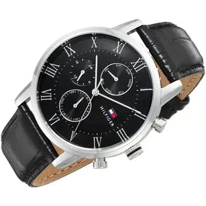 Tommy Hilfiger 1791401 Kane Quartz Black Dial Black Leather Strap Watch for Men Tommy Hilfiger