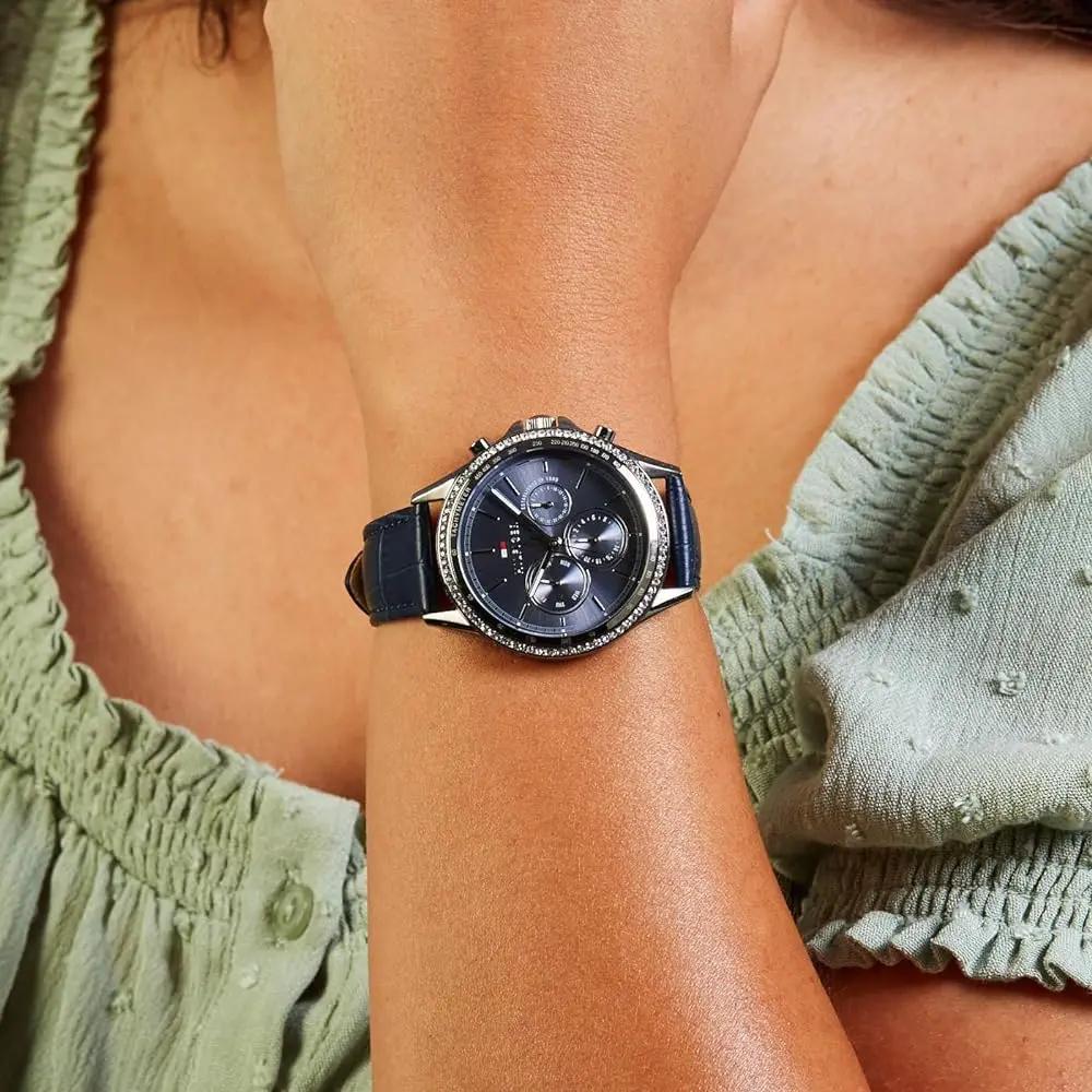 Tommy Hilfiger 1781979 Ari Quartz Diamonds Blue Dial Blue Leather Strap Watch for Women Tommy Hilfiger