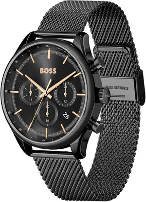 Hugo Boss 1514065 Gregor Chronograph Black Dial Black Mesh Bracelet Watch For Men Hugo Boss
