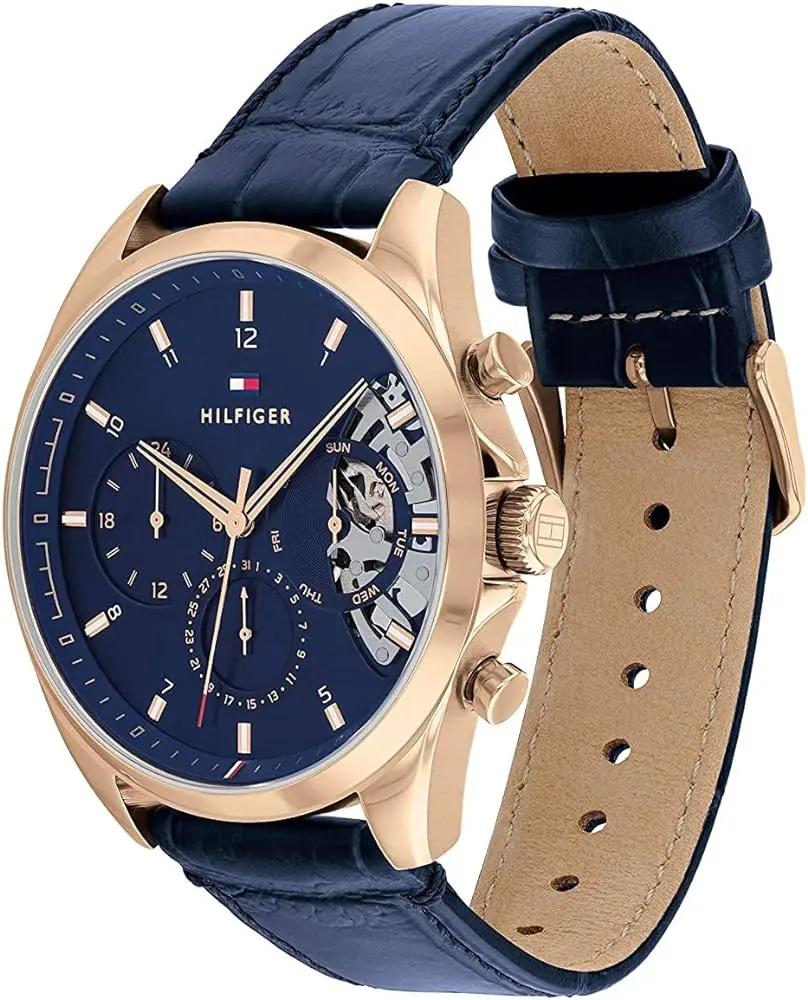 Tommy Hilfiger 1710451 Baker Chronograph Quartz Blue Dial Blue Leather Strap Watch For Men Tommy Hilfiger