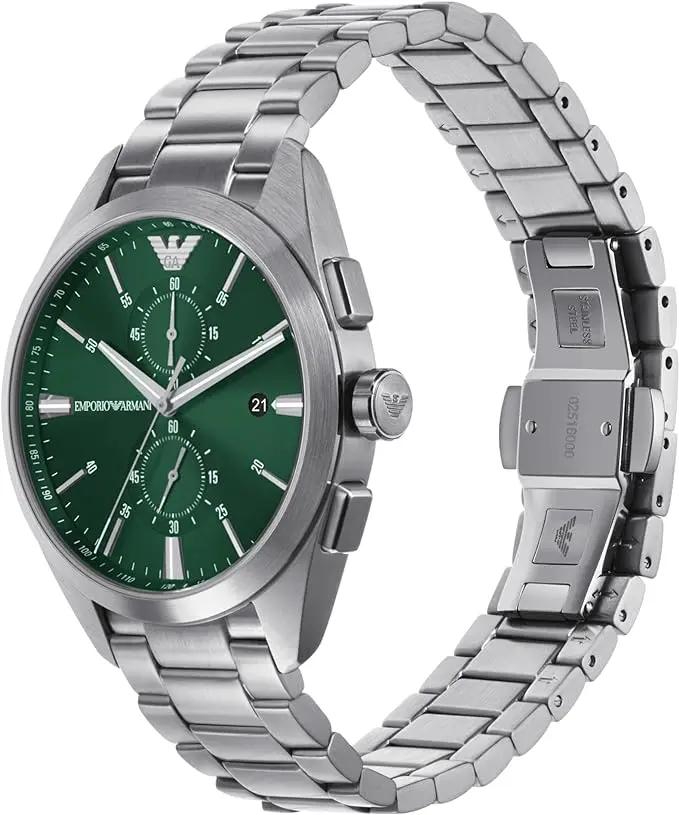 Emporio Armani AR11480 Chronograph Green Dial Silver Steel Strap Watch For Men Emporio Armani