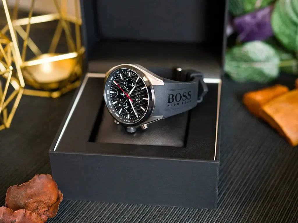 Hugo Boss 1513855 Distinct Black Dial Black Rubber Strap Watch for Men Hugo Boss