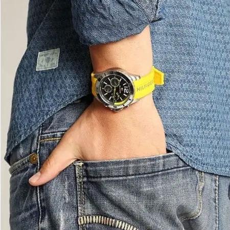 Tommy Hilfiger 1791144 Sports Multifunction Black Dial Yellow Rubber Strap Watch for Men Tommy Hilfiger
