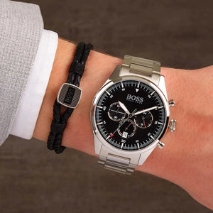 Hugo Boss 1513712 Pioneer Black Dial Silver Steel Strap Watch for Men Hugo Boss