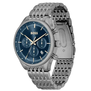 Hugo Boss 1514083 Gregor Chronograph Blue Dial Grey Steel Strap Watch For Men Hugo Boss