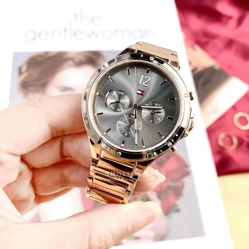 Tommy Hilfiger 1782277 Eve Chronograph Quartz Grey Dial Rose Gold Steel Strap Watch For Women Tommy Hilfiger