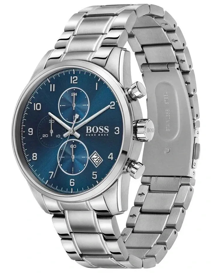 Hugo Boss 1513784 Skymaster Blue Dial Silver Steel Strap Watch for Men Hugo Boss