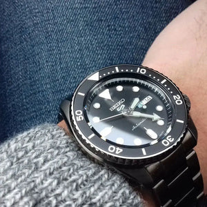 Seiko SRPD65K1 5 Sports Automatic Black Dial Black Steel Strap Watch For Men Seiko