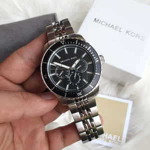 Michael Kors MK7156 Cunningham Multifunction Black Dial Silver Steel Strap Watch For Men Michael Kros