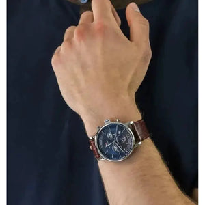 Tommy Hilfiger 1710393 Evan Chronograph Blue Dial Brown Leather Strap Watch for Men Tommy Hilfiger