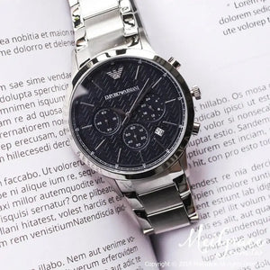 Emporio Armani AR2486 Renato Chronograph Blue Dial Silver Steel Strap Watch For Men Emporio Armani