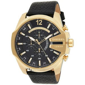Diesel DZ4344 Mega Chief Chronograph Black Dial Black Leather Strap Watch For Men Diesel
