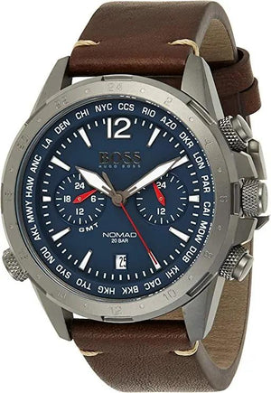 Hugo Boss 1513773 Nomad Blue Dial Brown Leather Strap Watch for Men Hugo Boss