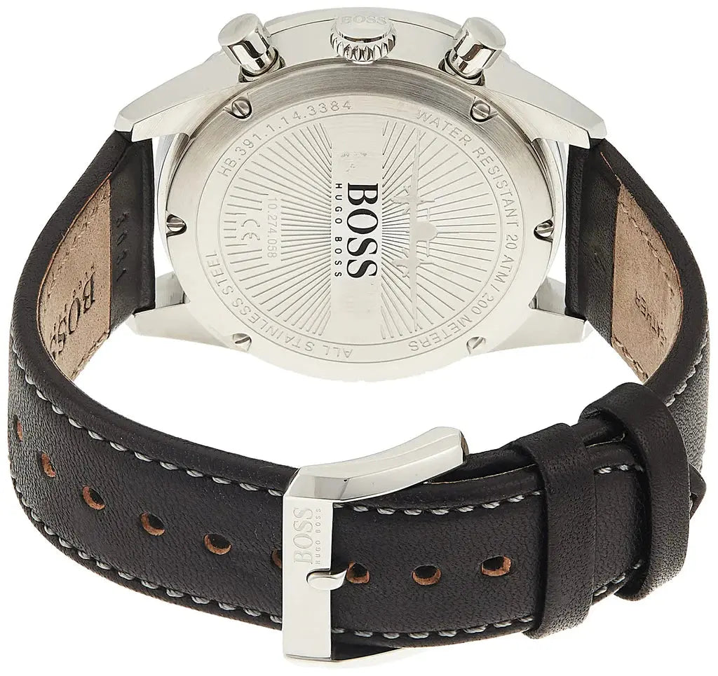 Hugo Boss 1513770 Aero Chronograph Black Dial Black Leather Strap Watch for Men Hugo Boss