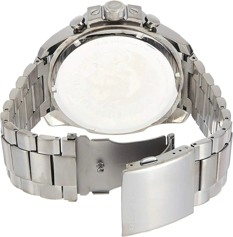 Diesel DZ4421 Mega Chief Chronograph Grey Dial Grey Steel Strap Watch For Men Diesel