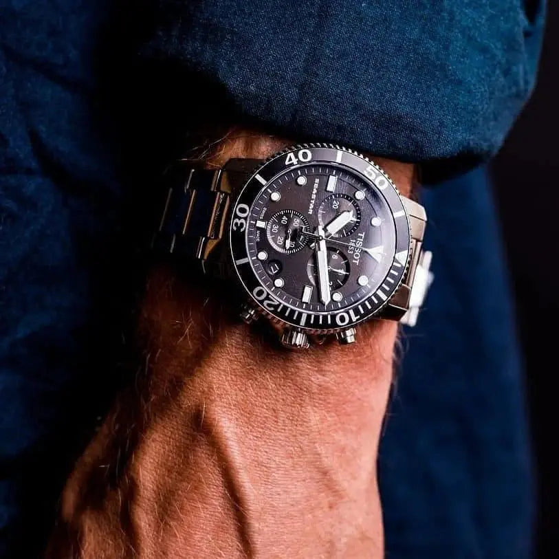 Tissot T120.417.11.051.00 Seastar 1000 Chronograph Black Dial Silver Steel Strap Watch For Men Tissot