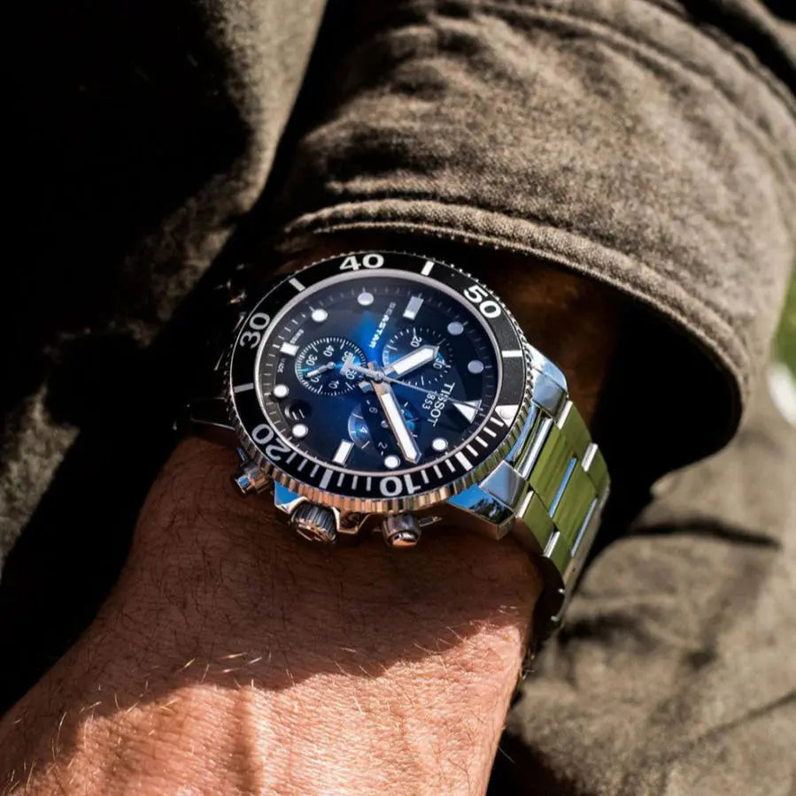Tissot T120.417.11.041.01 Seastar 1000 Chronograph Driver Blue Dial Silver Steel Strap Watch For Men Tissot