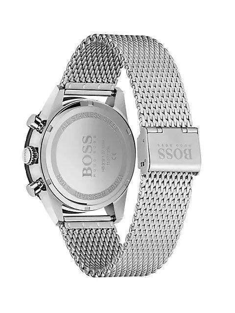Hugo Boss 1513886 Pilot Edition Black Dial Silver Mesh Bracelet Watch for Men Hugo Boss