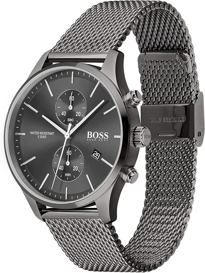 HUGO BOSS 1513870 Chronograph Quartz Watch for Men with Grey Stainless Steel mesh Bracelet Hugo Boss