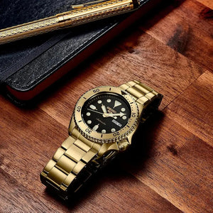 Seiko SRPK18 5 Sports Automatic Black Dial Gold Steel Strap Watch for Men Seiko