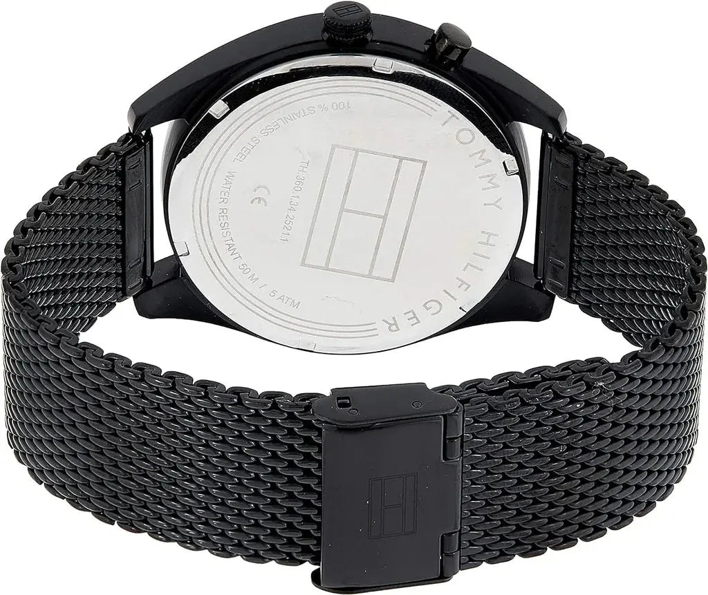 Tommy Hilfiger 1791547 Deacon Analog Black Dial Black Mesh Bracelet Watch for Men Tommy Hilfiger
