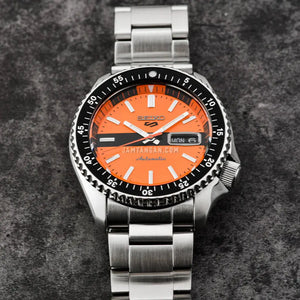 Seiko SRPK11K1 5 Sports Double Hurricane Retro Orange Dial Silver Steel Strap Watch For Men Seiko