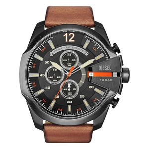 DIESEL DZ4343 Mega Chief Series Watch for Men, Chronograph Movement with Leather Strap Diesel
