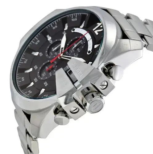 Diesel DZ4308 Mega Chief Chronograph Black Dial Silver Steel Strap Watch For Men Diesel