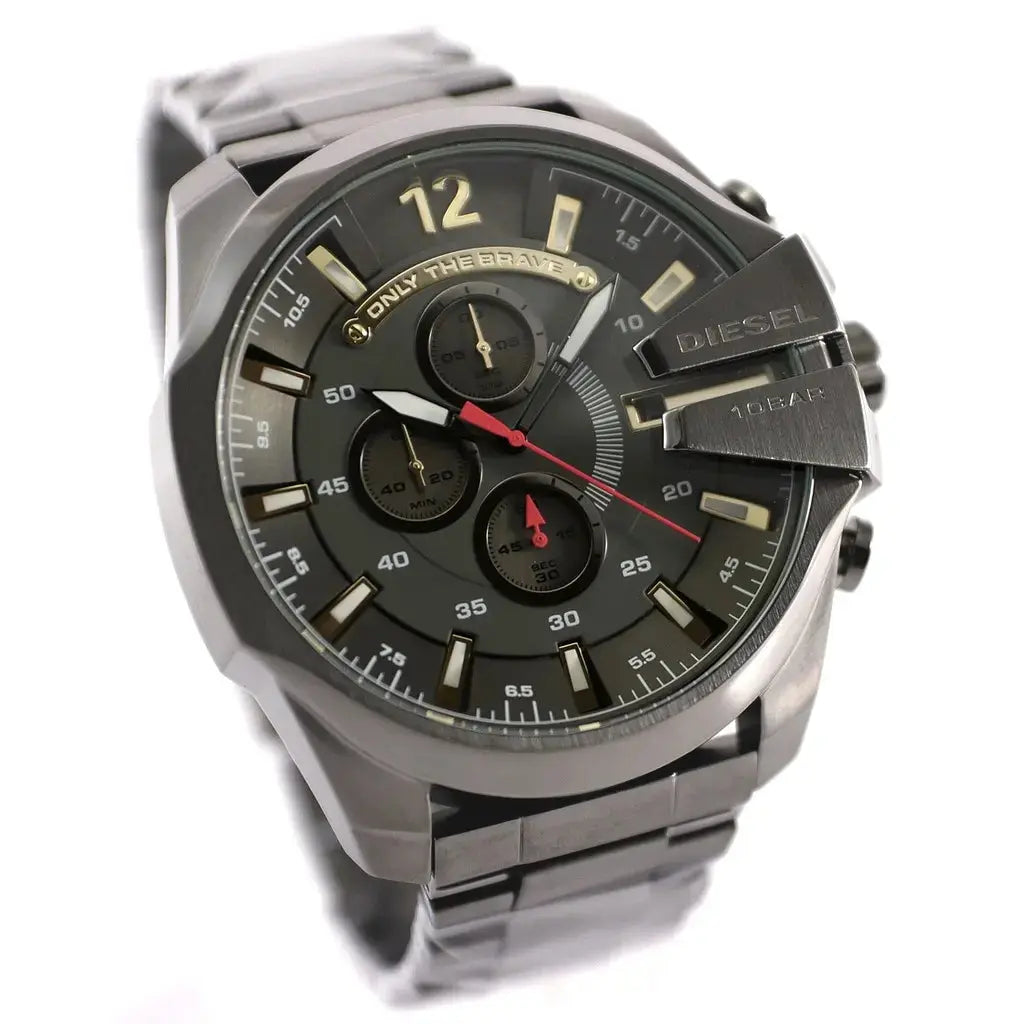 Diesel DZ4421 Mega Chief Chronograph Grey Dial Grey Steel Strap Watch For Men Diesel