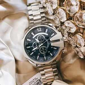 Diesel DZ4417 Mega Chief Chronograph Blue Dial Silver Steel Strap Watch For Men Diesel