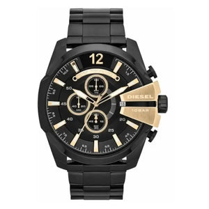 Diesel DZ4338 Mega Chief Chronograph Black Dial Black Steel Strap Watch For Men Diesel