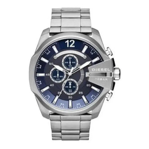 Diesel DZ4417 Mega Chief Chronograph Blue Dial Silver Steel Strap Watch For Men Diesel
