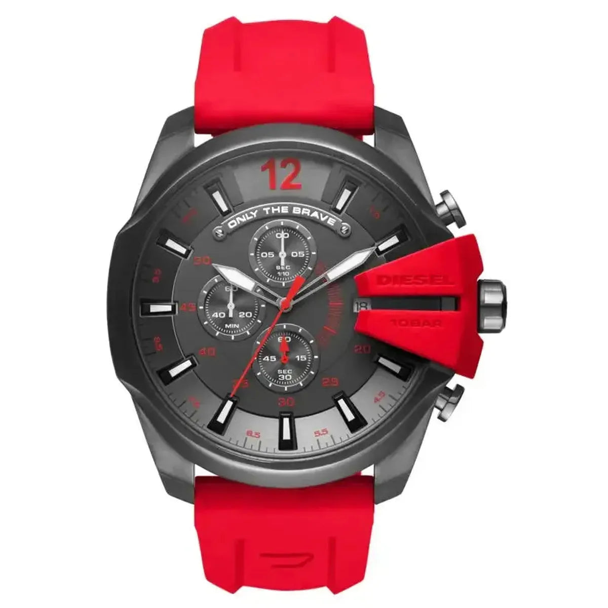 Diesel DZ4427 Mega Chief Chronograph Black Dial Red Silicone Strap Watch For Men Diesel