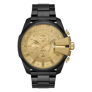 Diesel DZ4485 Mega Chief Chronograph Gold Dial Black Steel Strap Watch For Men Diesel