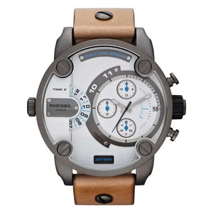 Diesel DZ7269 SBA Dual Time Chronograph White Dial Brown Leather Strap Watch For Men Diesel