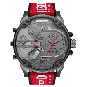 Diesel DZ7423 Mr Daddy 2.0 Chronograph Grey Dial Red Rubber Strap Watch For Men Diesel