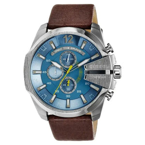 Diesel Mega DZ4281 Chief Chronograph Blue Dial Brown Leather Strap Watch For Men Diesel