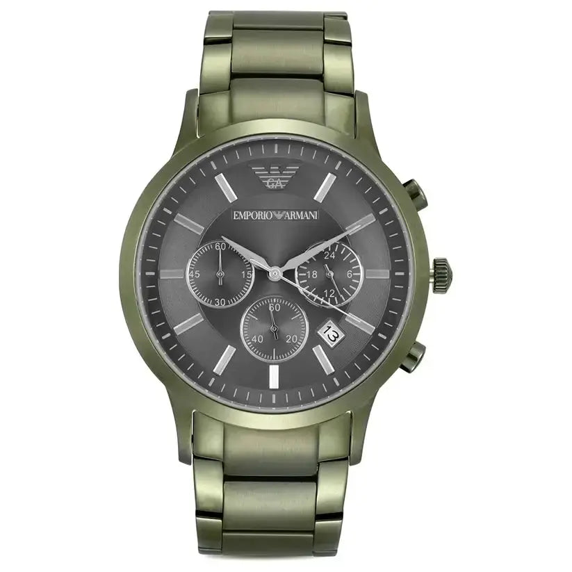 Emporio Armani AR11117 Renato Chronograph Quartz Grey Dial Green Steel Strap Watch For Men Emporio Armani