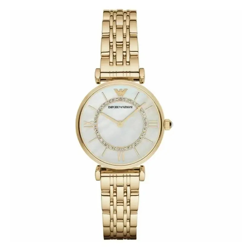 Emporio Armani AR1907 Mother of Pearl Dial Gold-Tone Stainless Steel Ladies Watch Emporio Armani
