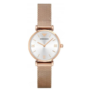Emporio Armani AR1956 Gianni T Bar Silver Dial Rose Gold Mesh Bracelet Watch For Women Emporio Armani