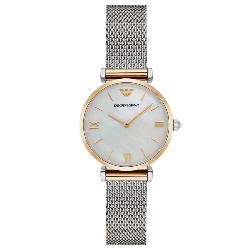 Emporio Armani AR2068 Gianni T-Bar Mother of Pearl Dial Silver Mesh Bracelet Watch For Women Emporio Armani