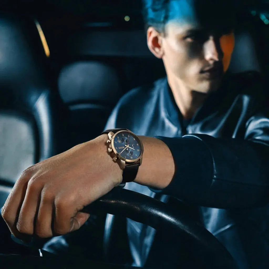 Hugo Boss 1513783 Skymaster Chronograph Blue Dial Black Leather Strap Watch for Men Hugo Boss