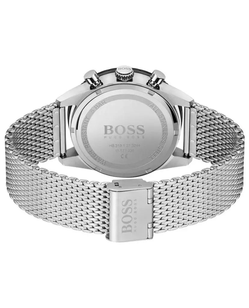 Hugo Boss 1513886 Pilot Edition Black Dial Silver Mesh Bracelet Watch for Men Hugo Boss