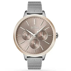 Hugo Boss 1502421 Symphony Red Gold Dial Silver Steel Strap Watch for Women Hugo Boss