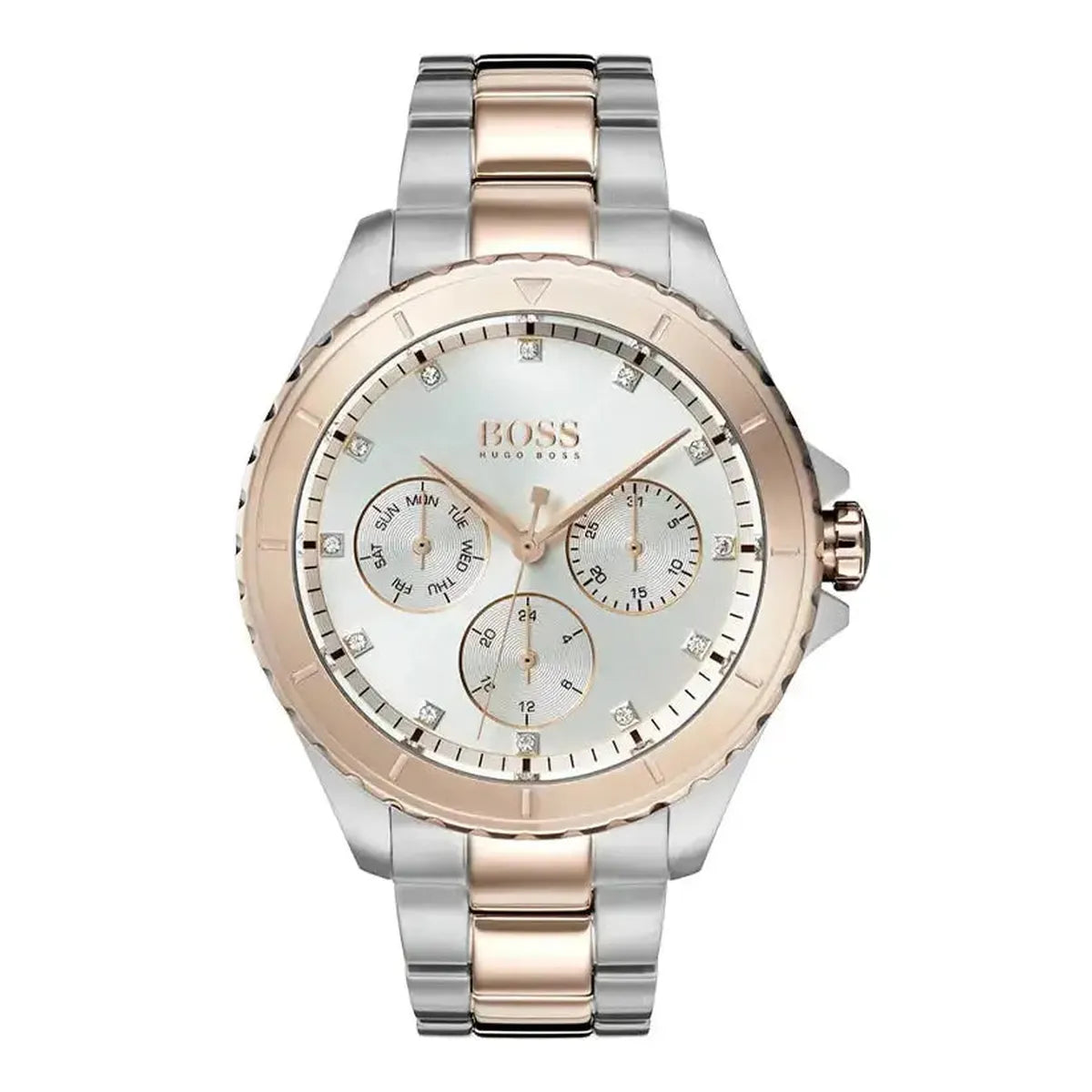 Hugo Boss 1502446 Hera Chronograph Silver Dial Two Tone Steel Strap Watch for Women Hugo Boss