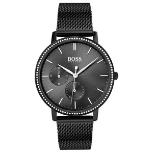 Hugo Boss 1502521 Infinity Black Dial Black Mesh Bracelet Watch for Women Hugo Boss